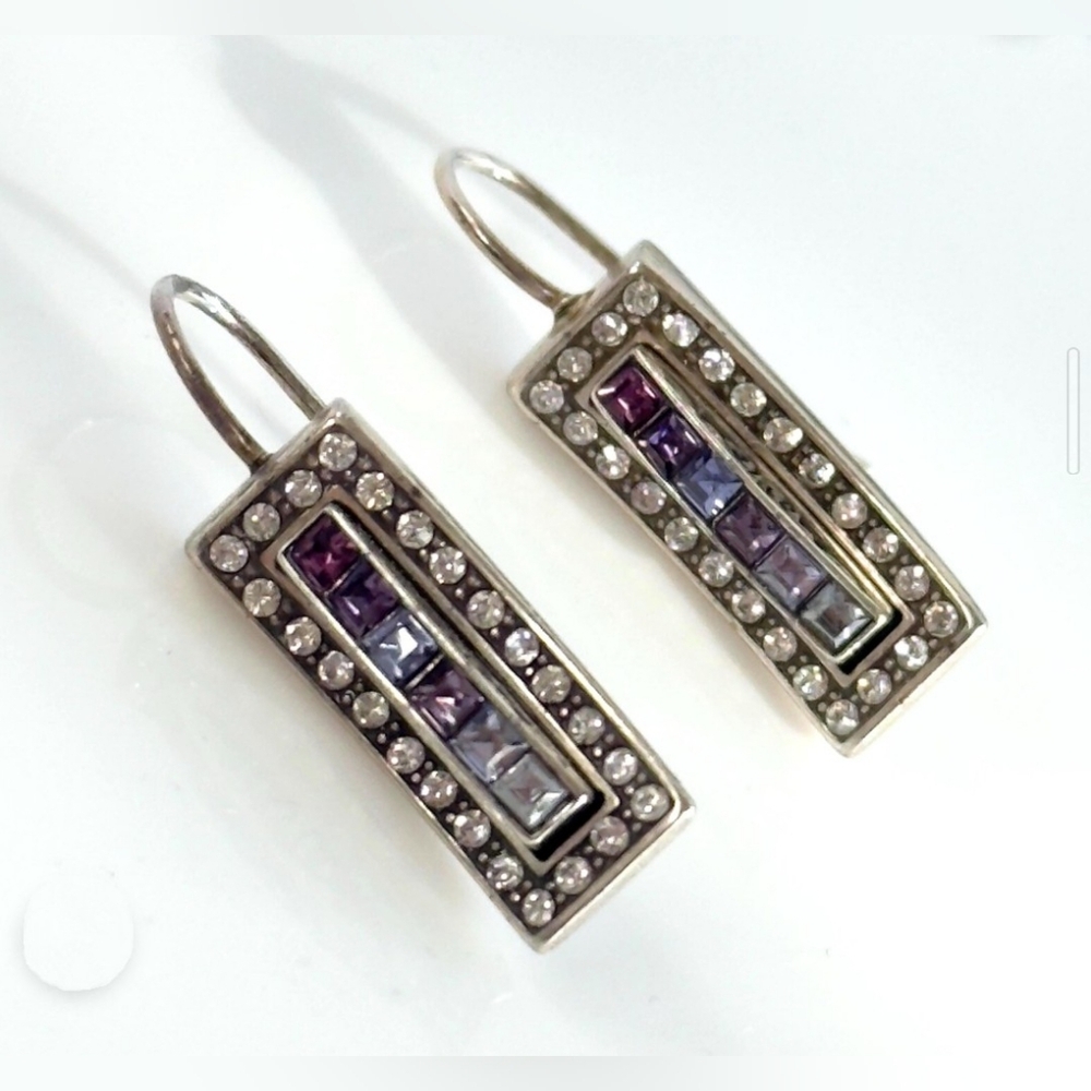 Brighton Spectrum Noble Purple Swarovski Crystal Silver Dangle Earrings!